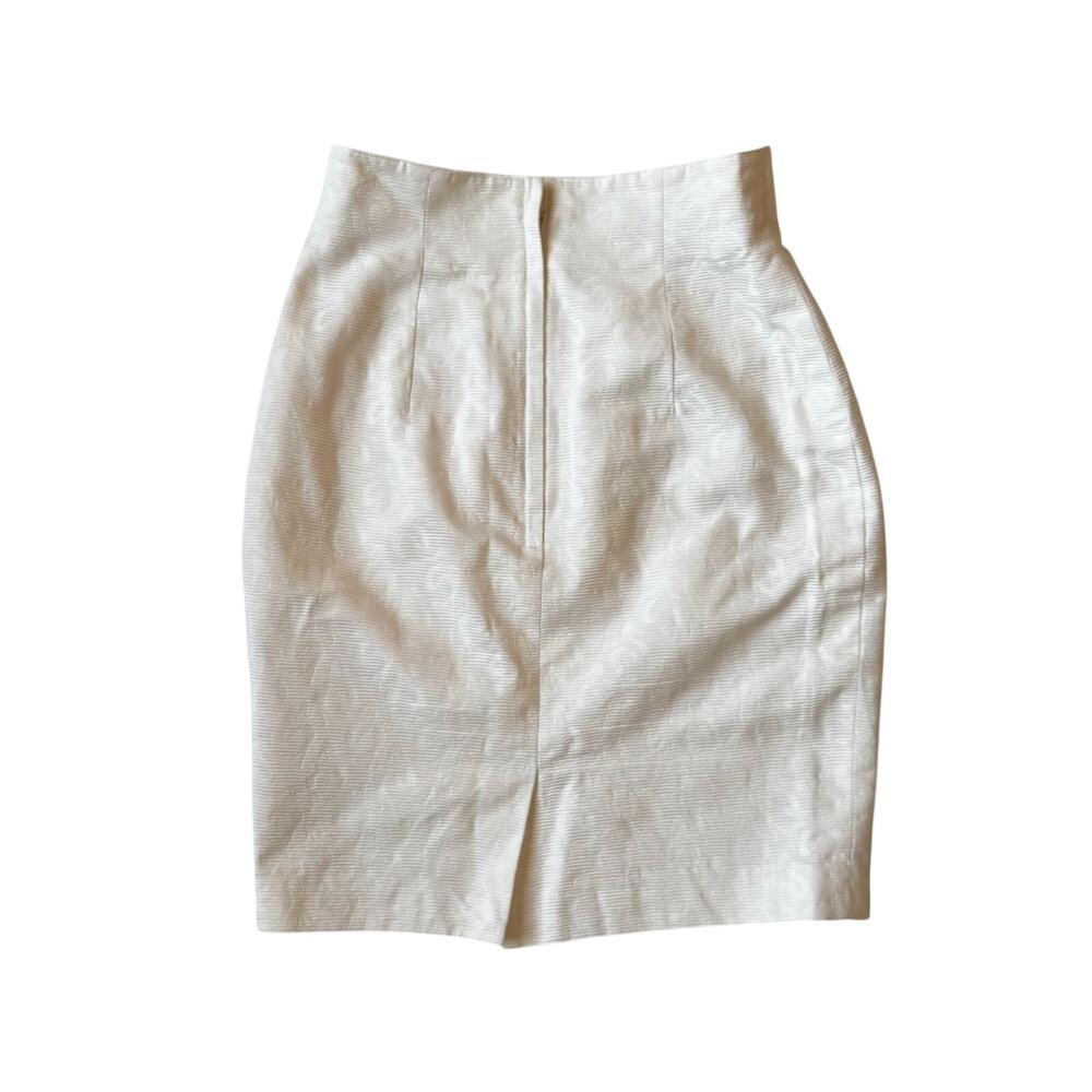 Vtg 90s Ivory Cotton Jacquard Pencil Skirt Italian IT40 US4 Bridal Euro Summer - Picture 2 of 16